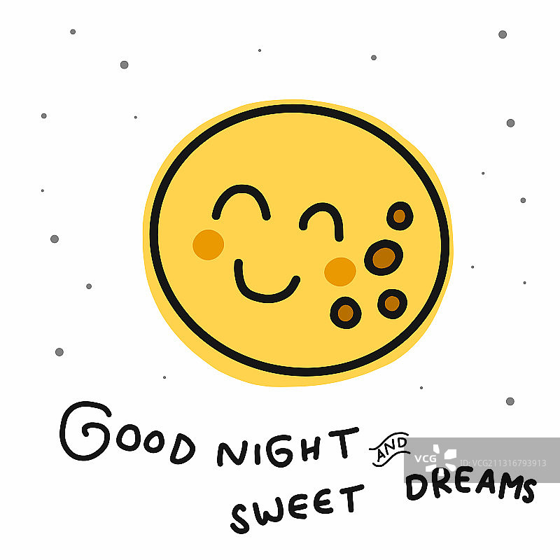 晚安，美梦甜蜜，满月卡通图片素材