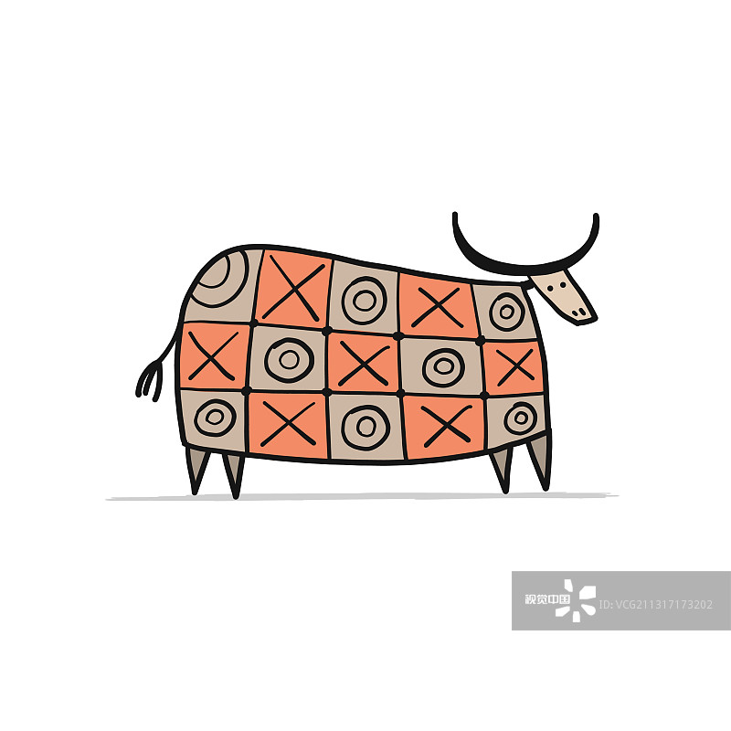 滑稽素描牛，农历星座，吉祥如意新图片素材