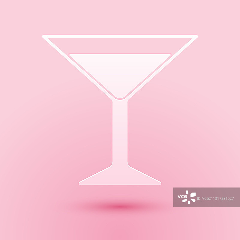 剪纸马提尼玻璃图标孤立在粉红色图片素材