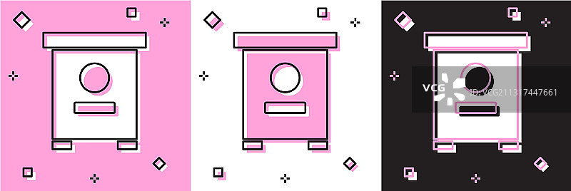 设置蜂箱为蜜蜂图标隔离在粉红色和白色图片素材