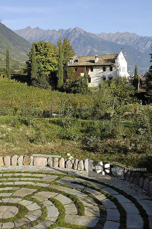 在葡萄园花园的迷宫Kränzel, Burggrafenamt, Etsch山谷，Val Venosta，南蒂罗尔，意大利，欧洲图片素材