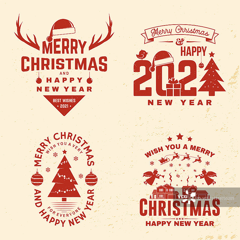 设置圣诞快乐和新年快乐邮票图片素材