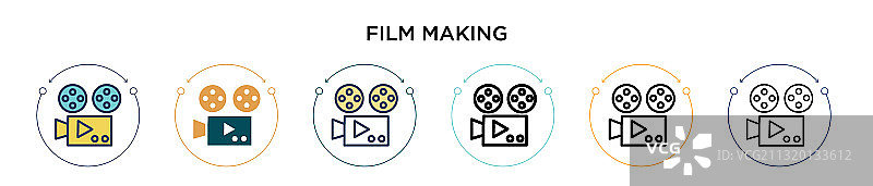 电影制作图标在填充细线轮廓和图片素材