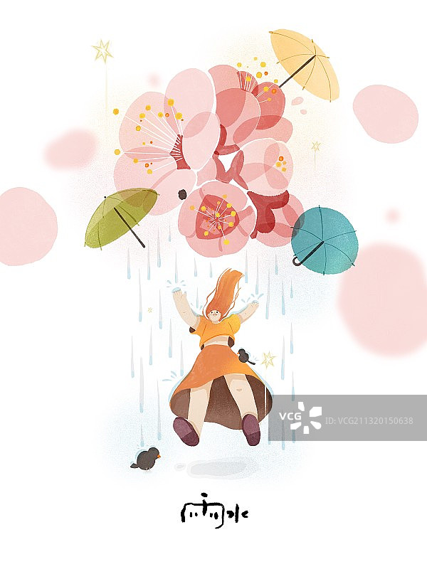 24节气雨水花卉插画图片素材