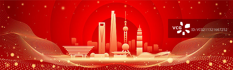上海城市建筑地标金粉插画矢量图片素材