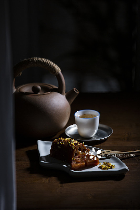 中华美食桂花糯米藕和茶道图片素材