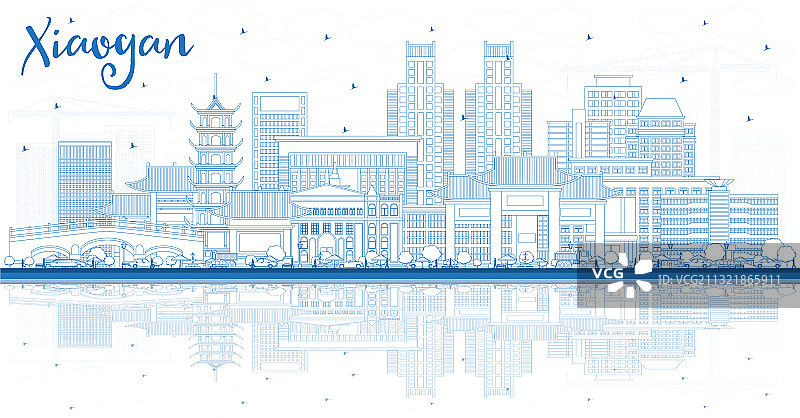 用蓝色勾勒孝感中国城市天际线图片素材