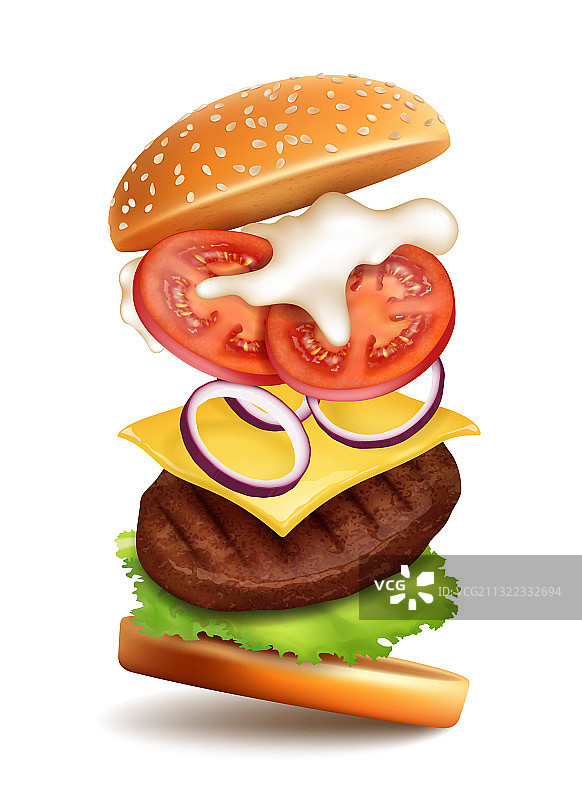 逼真的细节3d飞行美味的汉堡图片素材