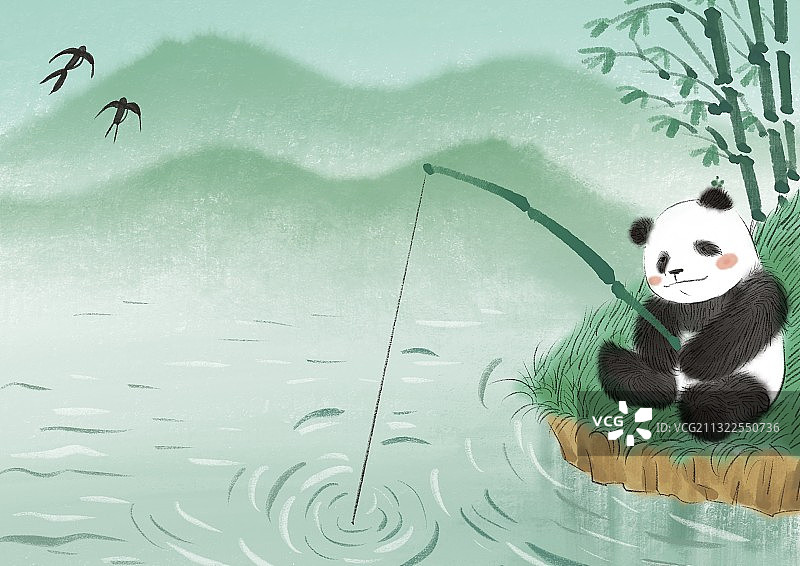 熊猫钓鱼图片素材