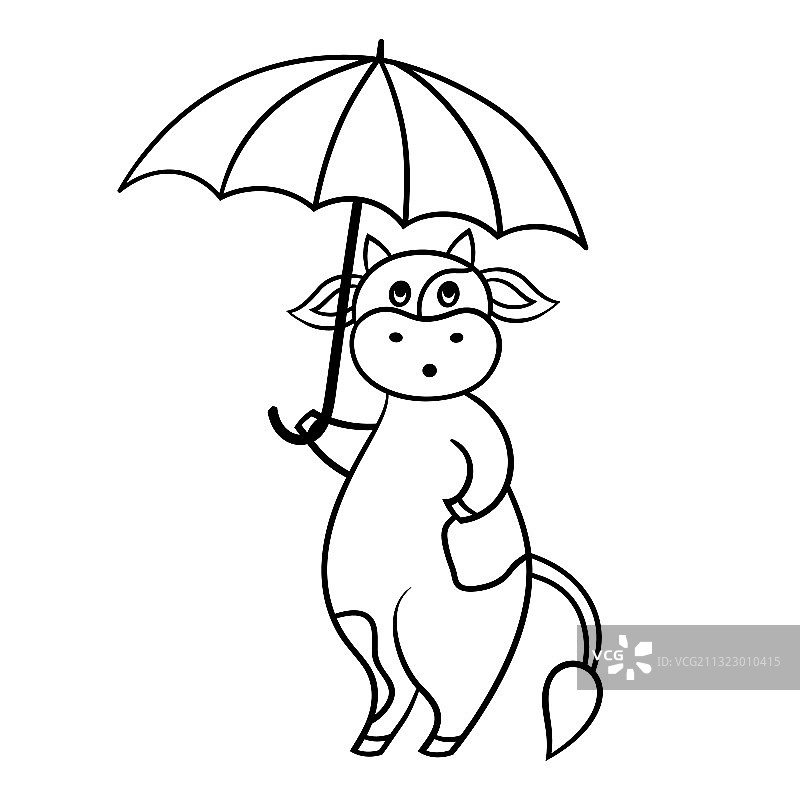 用雨伞涂色页和有趣的奶牛图片素材