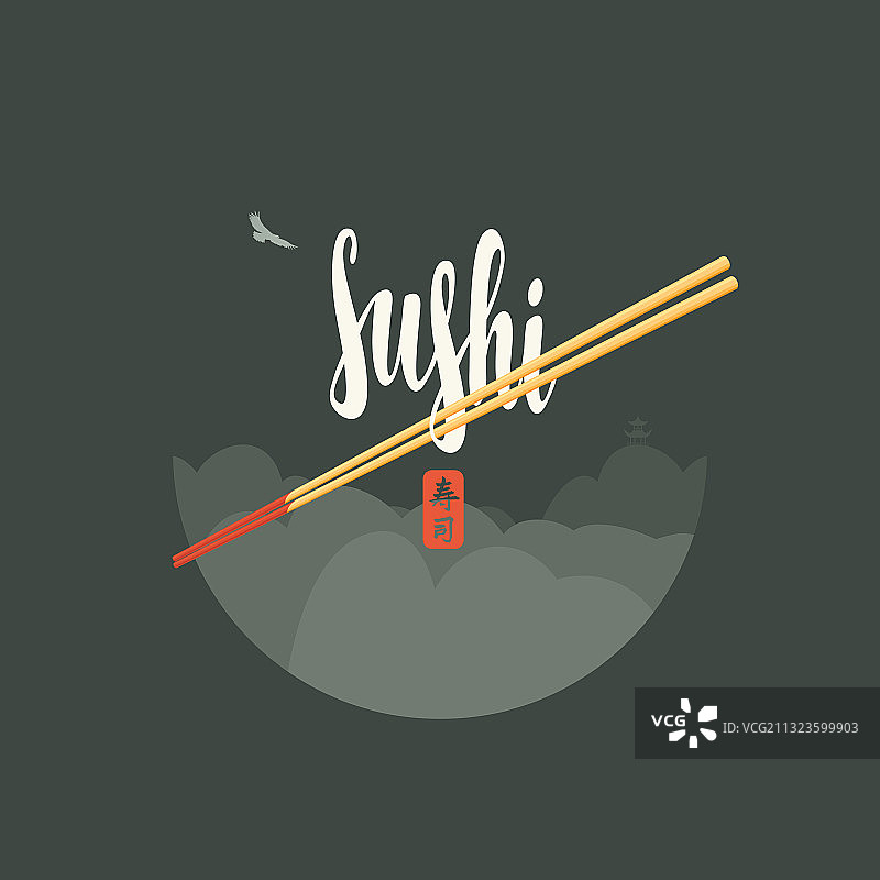 寿司横幅与筷子和亚洲风景图片素材