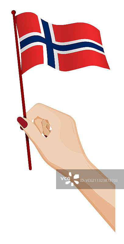 女性手轻轻举着小挪威国旗图片素材