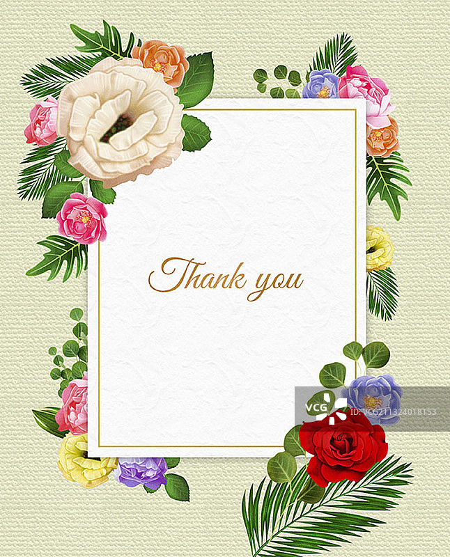 谢谢您的卡片，淡绿色的背景和彩色的花朵图片素材