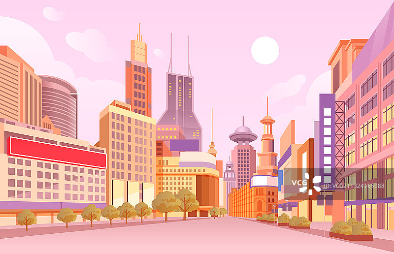 上海南京路步行街风景插画图片素材