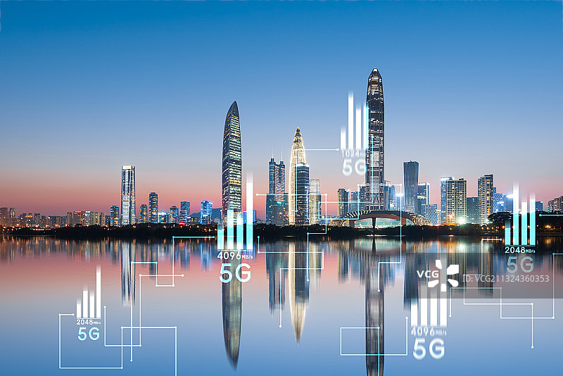 深圳城市建筑群和5G智慧城市概念图片素材
