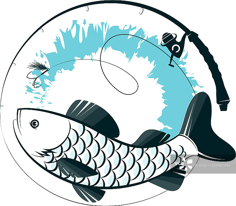 钓竿和鱼的符号图片素材
