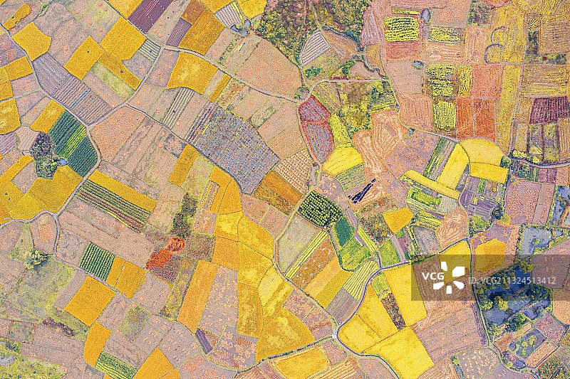 大地调色板。五颜六色的田野上，描绘出秋天收获的色彩图片素材