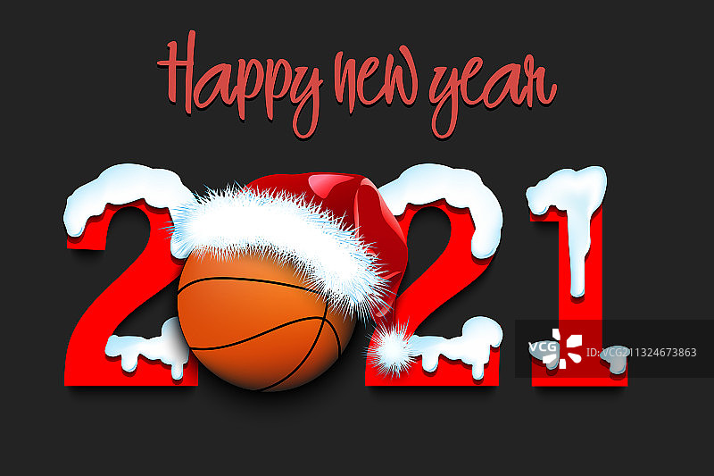 雪新年数字2021和篮球图片素材