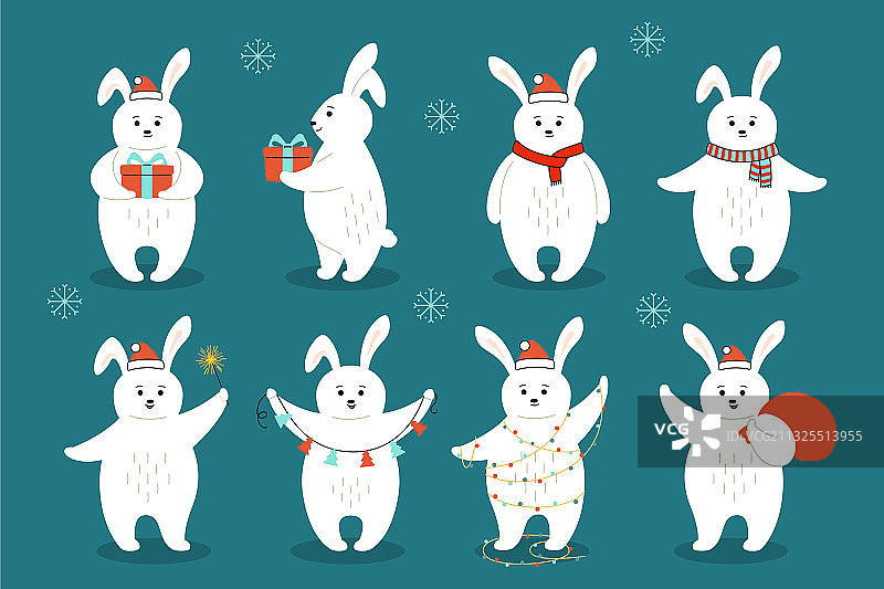 圣诞兔子卡通设定可爱的兔子红帽子图片素材