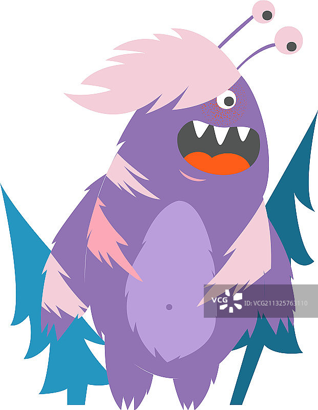 毛茸茸的紫色怪物，中间有天线图片素材