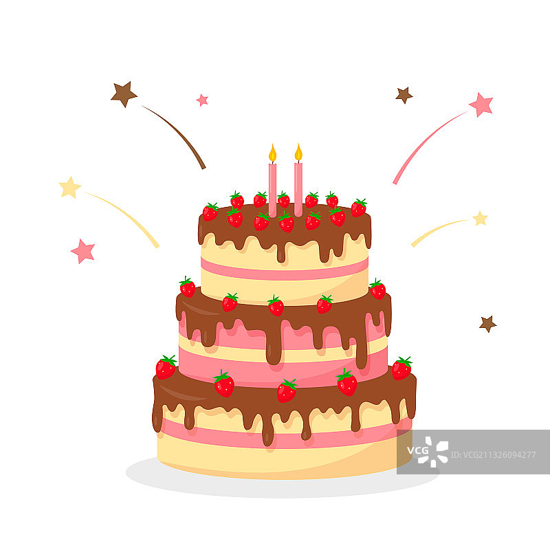 草莓和蜡烛的生日蛋糕图片素材