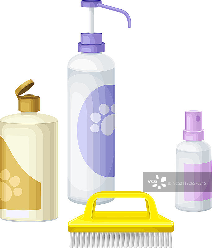 宠物化妆瓶洗发精和刷子图片素材