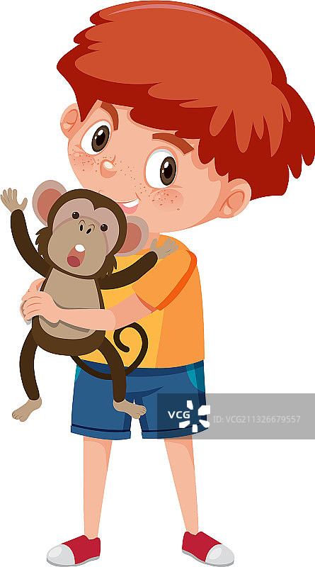 男孩抱着可爱的动物卡通人物图片素材