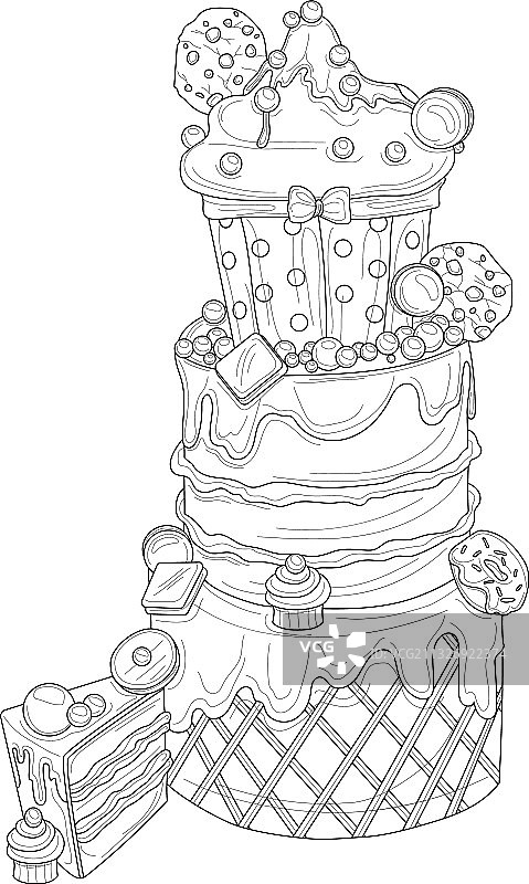 卡通装饰蛋糕与饼干和纸杯蛋糕图片素材