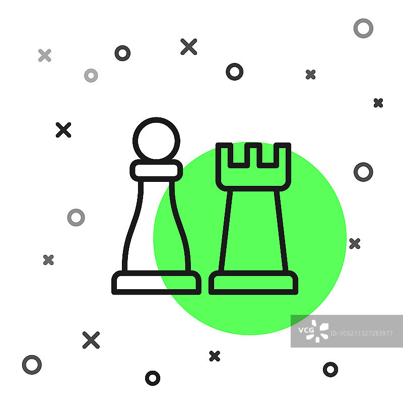 黑线象棋图标孤立在白色背景图片素材
