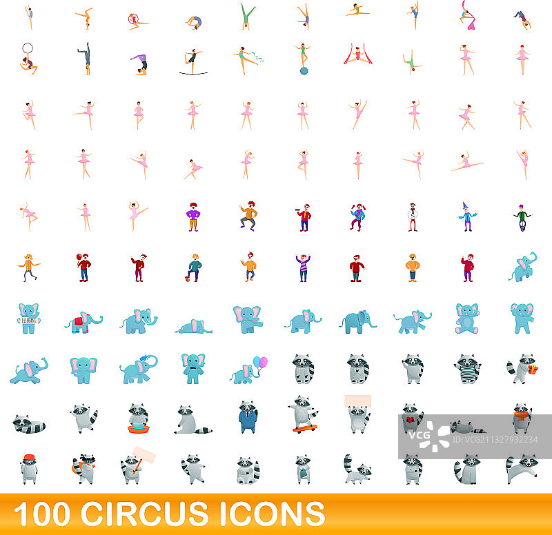 100马戏团图标设置卡通风格图片素材