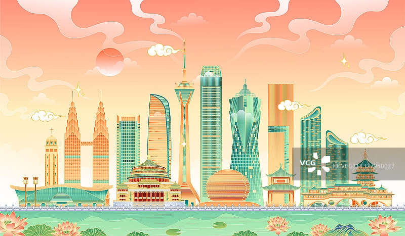 成都杭州重庆地标建筑矢量插画图片素材