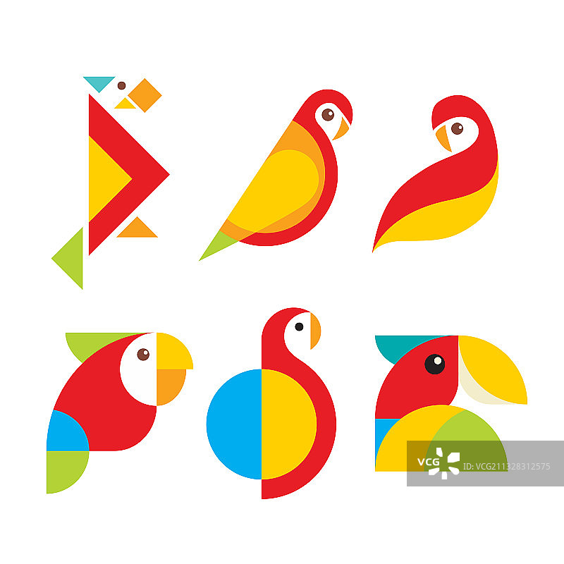 鹦鹉爱鸟标志套装设计图片素材