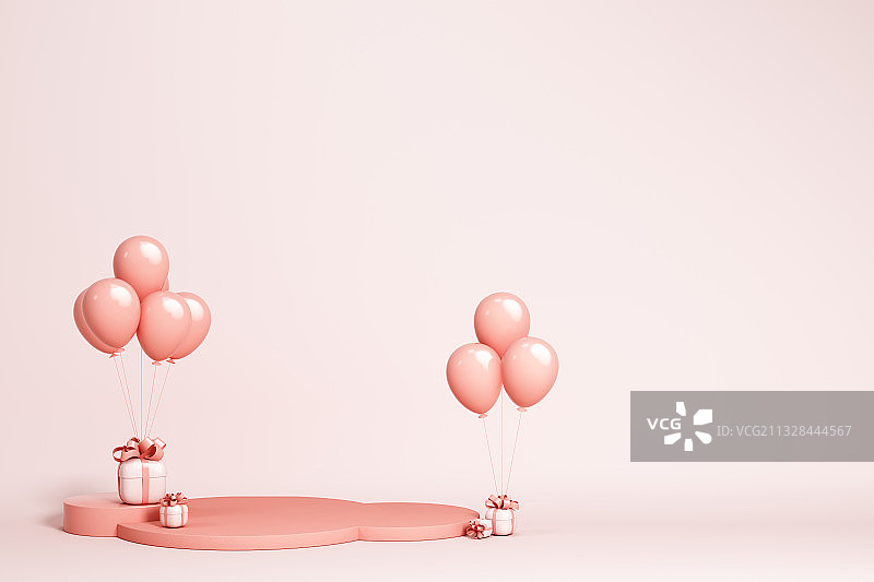 3D渲染的礼盒气球场景图图片素材