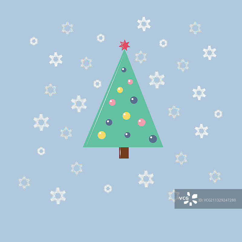 圣诞树上有雪花和星星图片素材