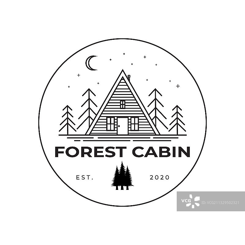 森林小屋线户外艺术标志设计图片素材