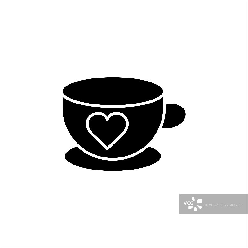 咖啡杯图标与心脏简单的设计可编辑图片素材