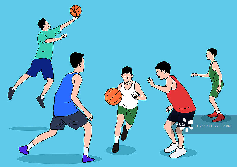 年轻人体育场锻炼打篮球健身运动插画图片素材