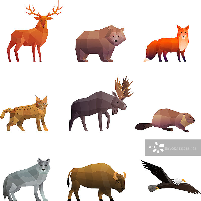 北方野生动物多边形图标集图片素材