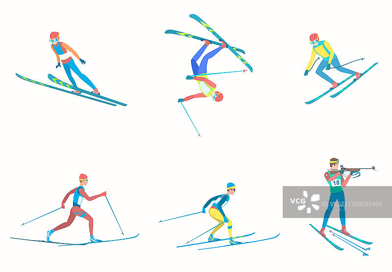 设置运动员冬季运动与滑雪板图片素材