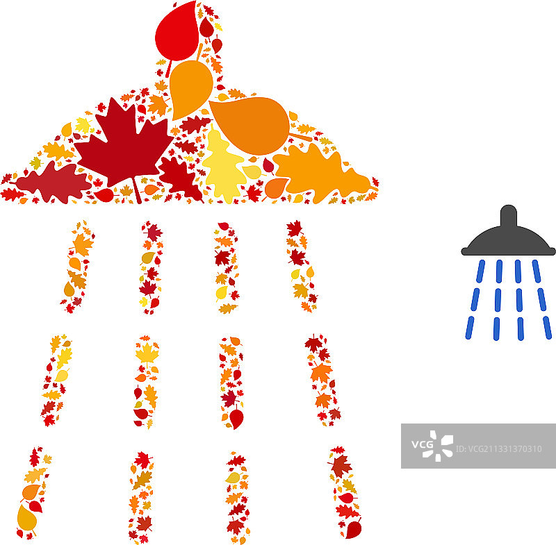 水淋浴秋天马赛克图标与秋天的叶子图片素材