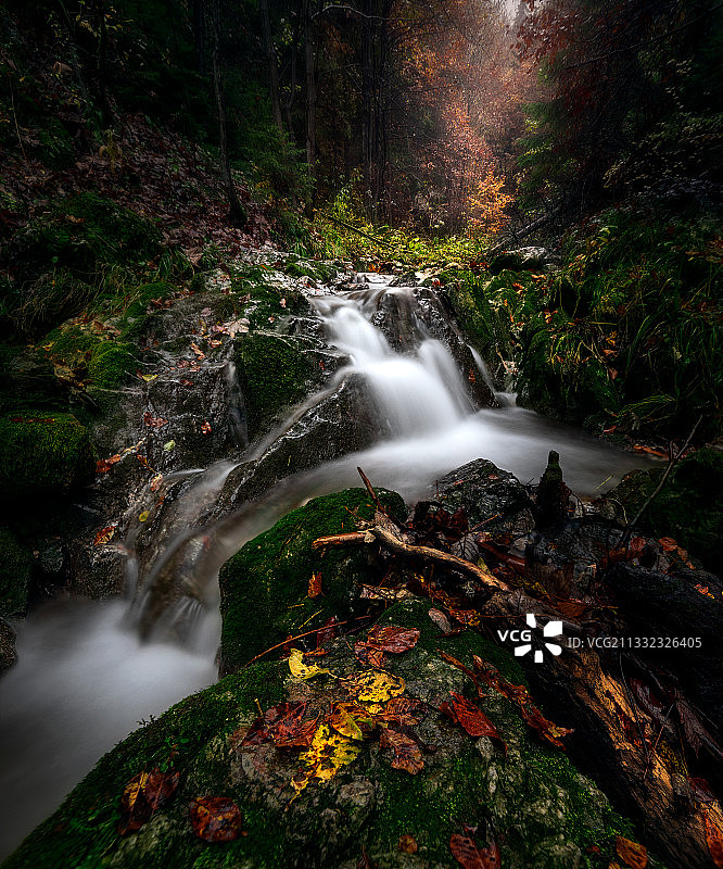 森林瀑布风景，斯洛伐克图片素材