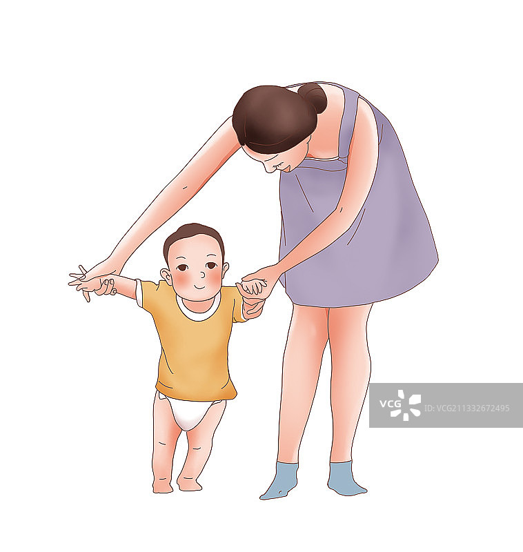妈妈教宝宝走路插画图片素材