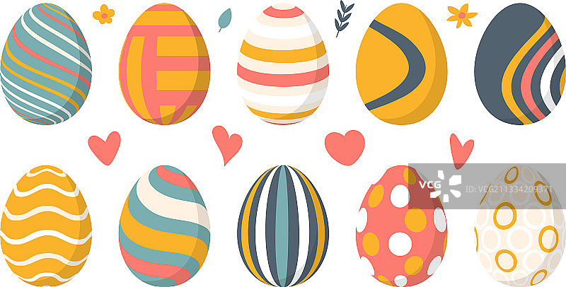 设置10个彩色复活节彩蛋与图案设计图片素材
