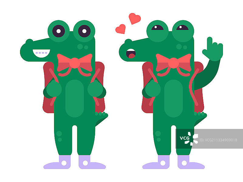 有趣的绿色鳄鱼角色在平面设计图片素材