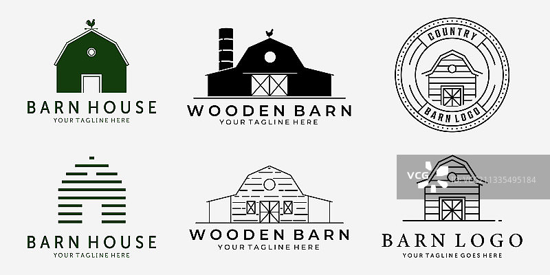 Set bundle barn vintage line art logo设计图片素材