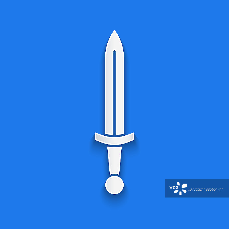 剪纸中世纪剑图标孤立在蓝色图片素材