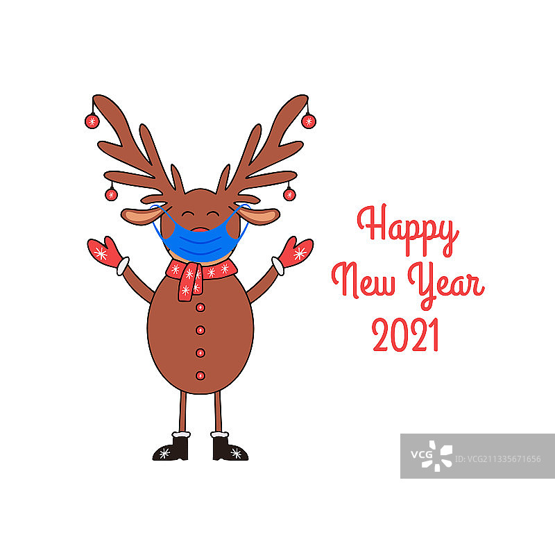 新年贺卡里有可爱的小鹿图片素材