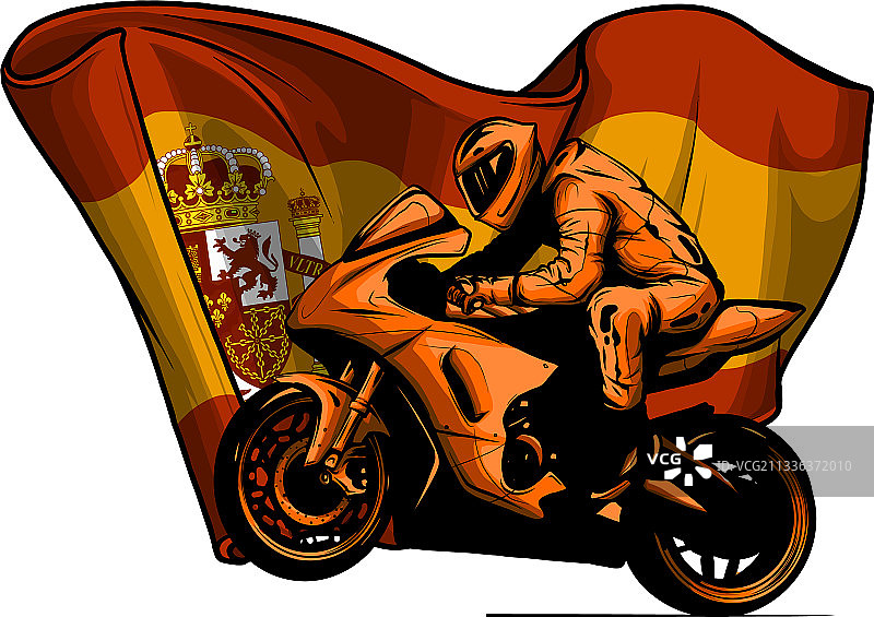 弯道摩托车赛与西班牙国旗图片素材