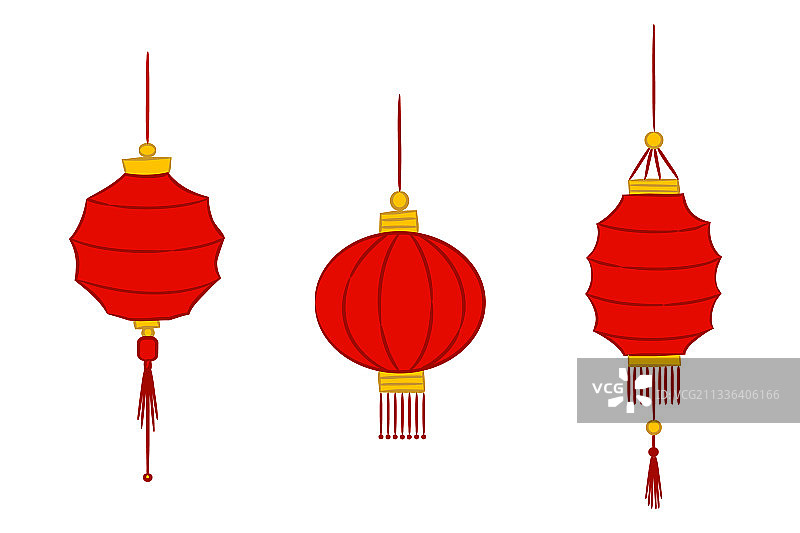 设置手绘红色中国灯笼日本图片素材
