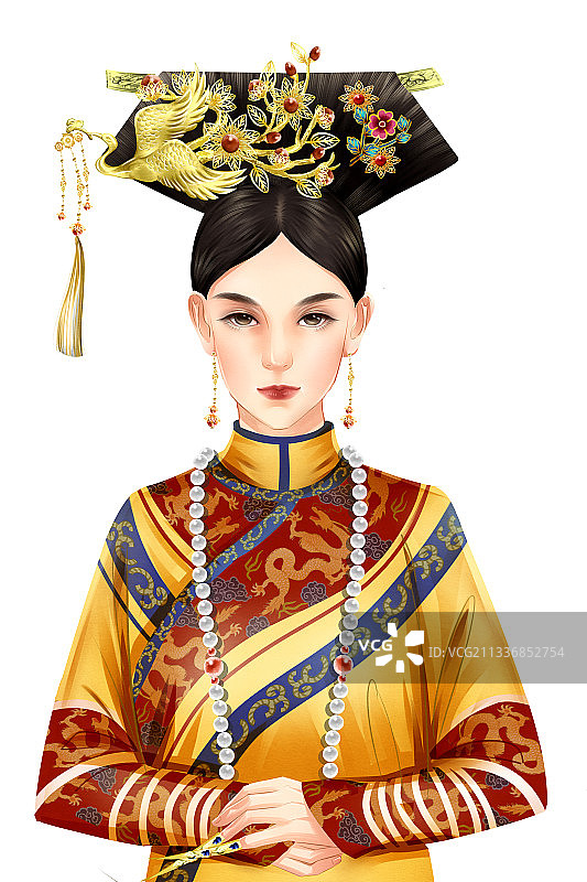 中国风水彩古风清朝皇后插画元素图片素材